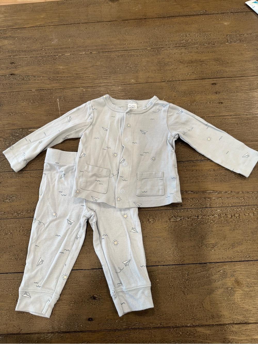 Carter's Light Blue Pajama Set with Sun & Paper Plane Print